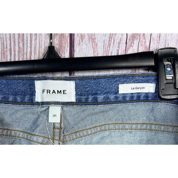 FRAME Women's Mid Rise Straight Leg Jeans Blue Le Garcon 2 Tone Patchwork Sz 36 - Picture 8 of 10